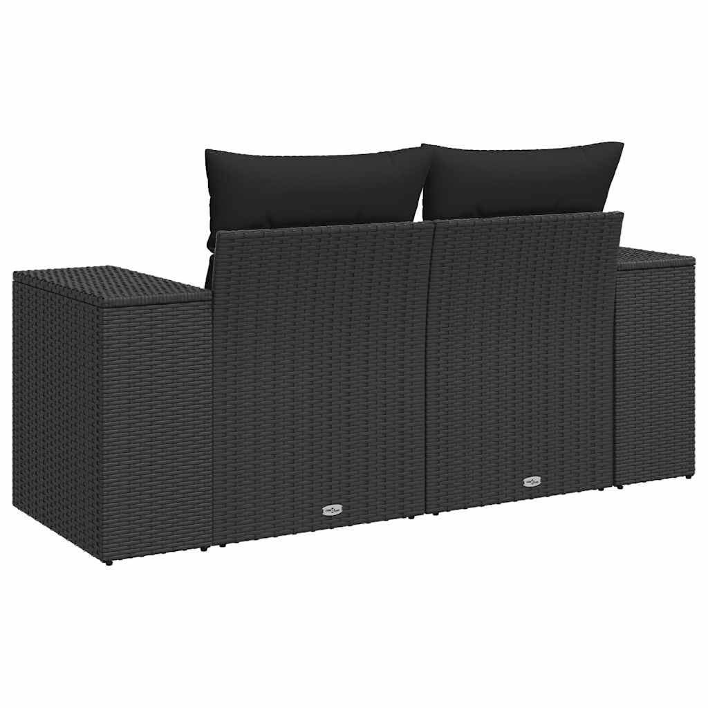 Sofa ogrodowa, 2-osobowa, czarna, polirattanowa z poduszkami, odporna na warunki atmosferyczne, na balkon i taras, balkon ze zdejmowaną poszewką, zestaw wypoczynkowy ogrodowy, sofa na taras