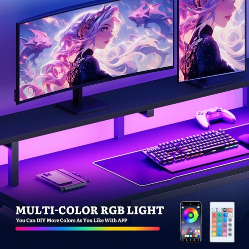 Table de jeu LED en L YITAHOME bureau d angle informatique avec tiroirs noir