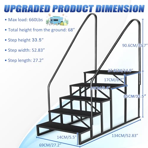 Image of 5 Step RV Steps with 2 Handrails, Outdoor RV Stairs with Anti-Slip Pedals
