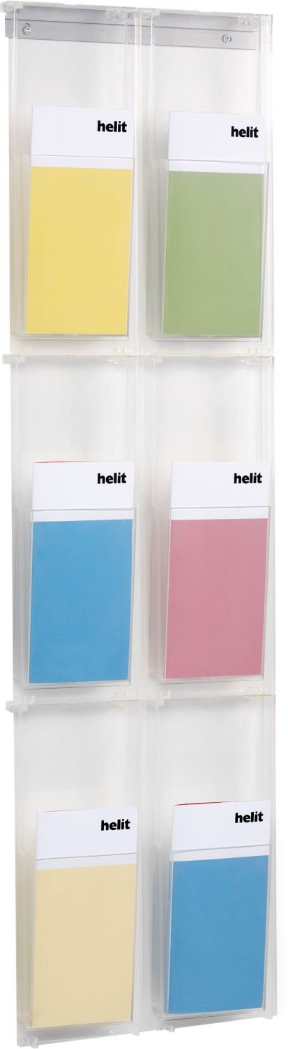 helit H6810802 - Wanddisplay „the placativ“ 6 Taschen, 1/3 DIN A4, glasklar | Glasklarer Prospekthalter für Flyer und Informationsmaterial