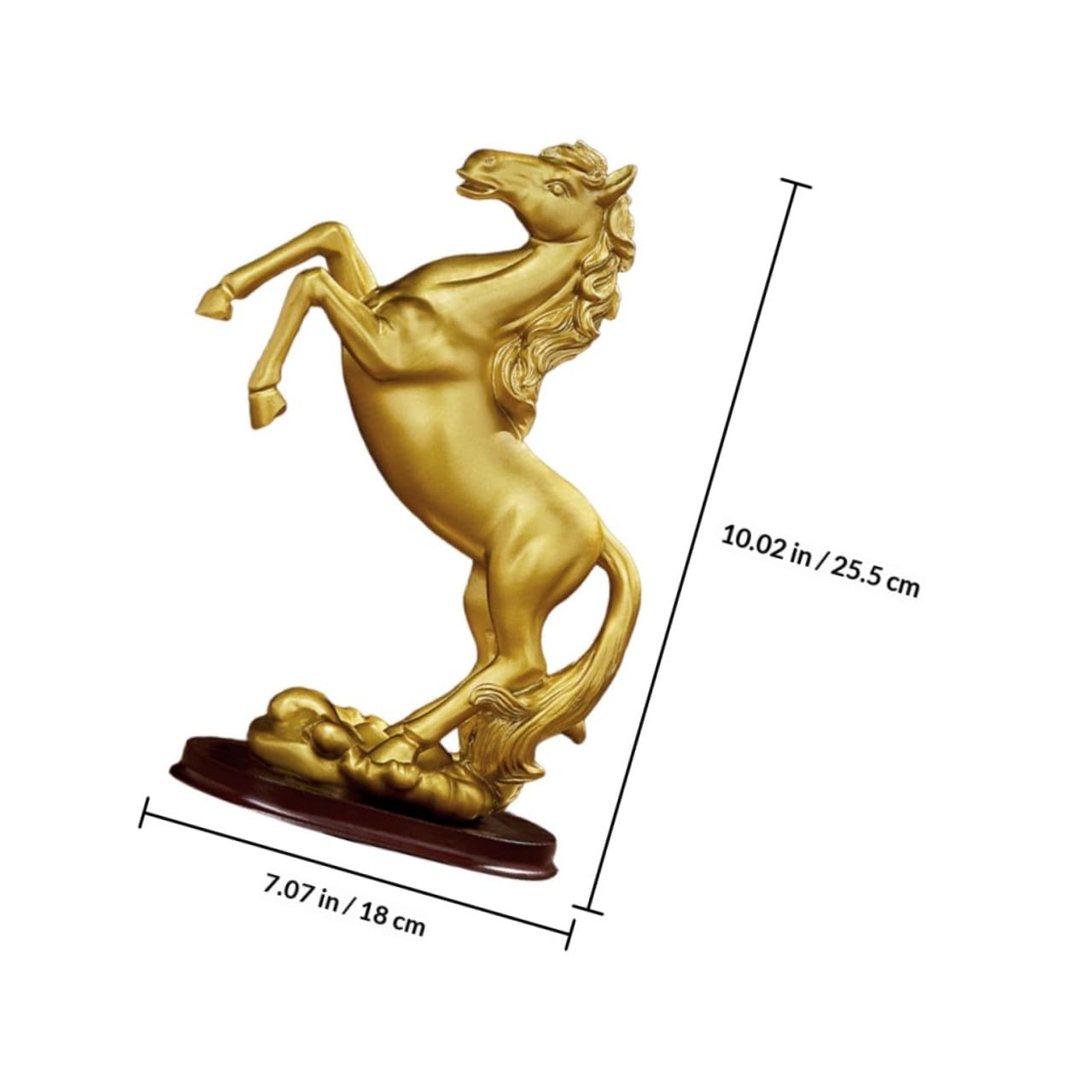 Pferdestatue aus Kunstharz in Goldener Farbe Stilvolle und Glänzende Pferdefigur zur Wohn und Bürodekoration für Regale und Vitrinen