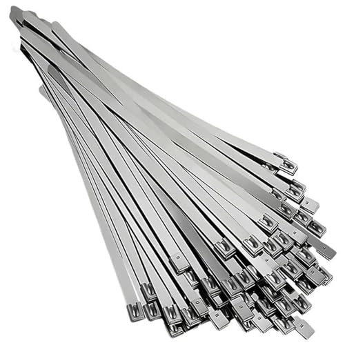 LCOUACEO Collier de Serrage Inox 100 Pièces 200×7,9mm, Attache Câblées Inox, Serre Cable Acier, Collier de Serrage Métallique pour Enroulement D'échappement, Câbles Groupés, Entretenir les Clôtures