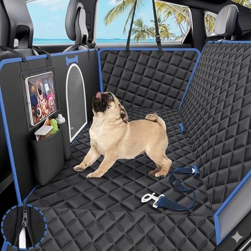 Image of Dog Seat Cover for Back Seat, 100% Waterproof with Mesh Window, Scratch Prevent Anti-Slip Dog Car Hammock, Standard (Blue, Mesh Window Hatchback Car seat Cover)