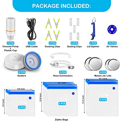 Recat USRT-VSD4-BL 46 Pcs Electric Vacuum Sealer, Sous Vide Bags, Handheld Mason Jar Vacuum Sealer & 15 Pcs Reusable Vacuum Food Storage Bags thumb #7