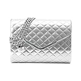 Ava&Lina Clutch Purse for Women, Silver Quilted Clutch, Adjustable Chain Quilted Crossbody (Silver)