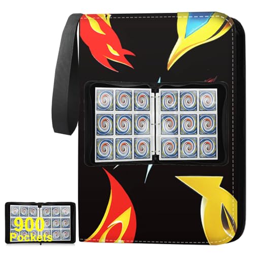 Carpeta de tarjetas coleccionables de 9 bolsillos, 900 bolsillos con 50 fundas extraíbles, álbumes de tarjetas coleccionables con cremallera, adecuados para todas las tarjetas de juego y tarjetas