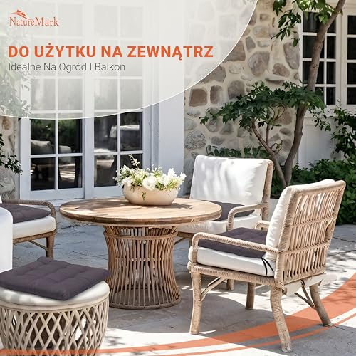 NatureMark Zestaw 4 Poduszek na Krzesła z Tasiemkami 40x40 cm – Poduszka do Siedzenia Wypełniona – Do Kuchni i Ogrodu – Kolor Antracytowy