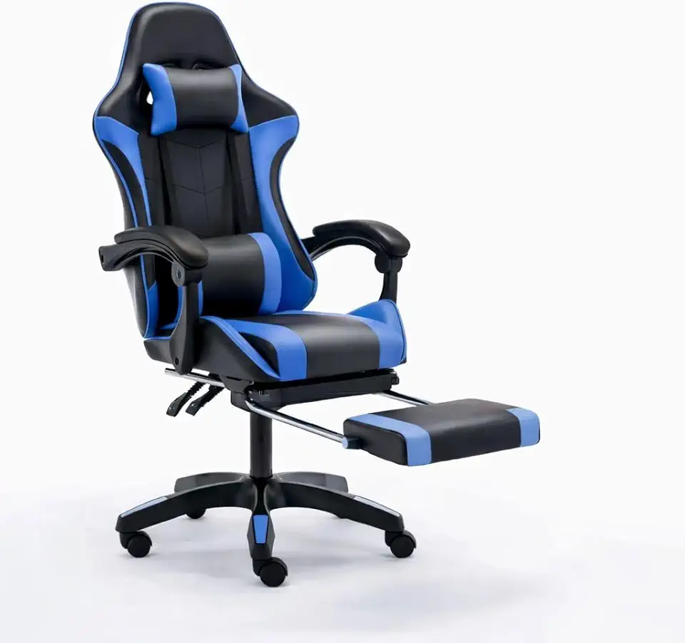 Cadeira Gamer Ergonômica com Apoio para os Pés, Conforto Premium (Azul)