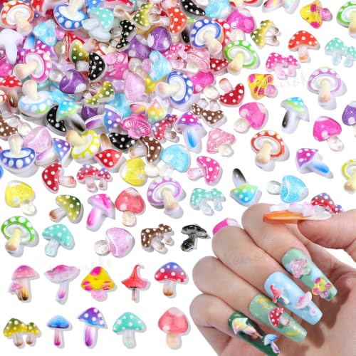 200PCS Cute Mushroom Nail Charms, 3D Resin Mushroom Charms for Nails Art