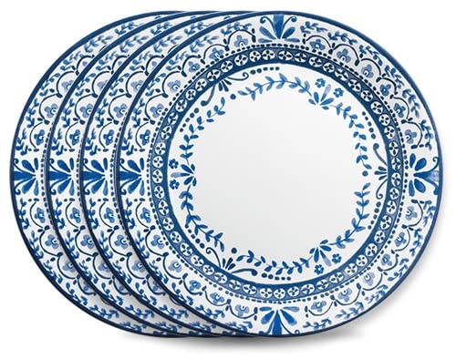 Corelle Vitrelle 4-Pieces 10.25″ Glass Dinner Plates, Chip & Crack Resistant Glass Dinnerware Set Plates, Portofino