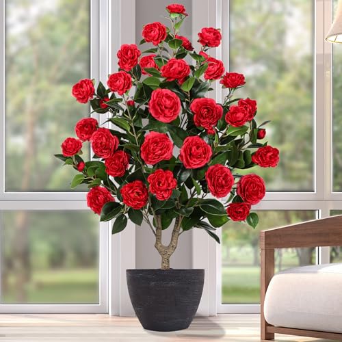 38' Tall Artificial Camellia Tree Faux Plants Outdoor Indoor Fake Trees Potted Bushes Artificial...