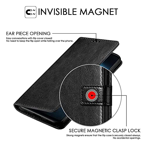 Image of WOW IMAGINE Shock Proof Flip Cover Back Case Cover for iQOO Z7 5G | iQOO Z7s 5G (Flexible | Leather Finish | Card Pockets Wallet & Stand | Black)