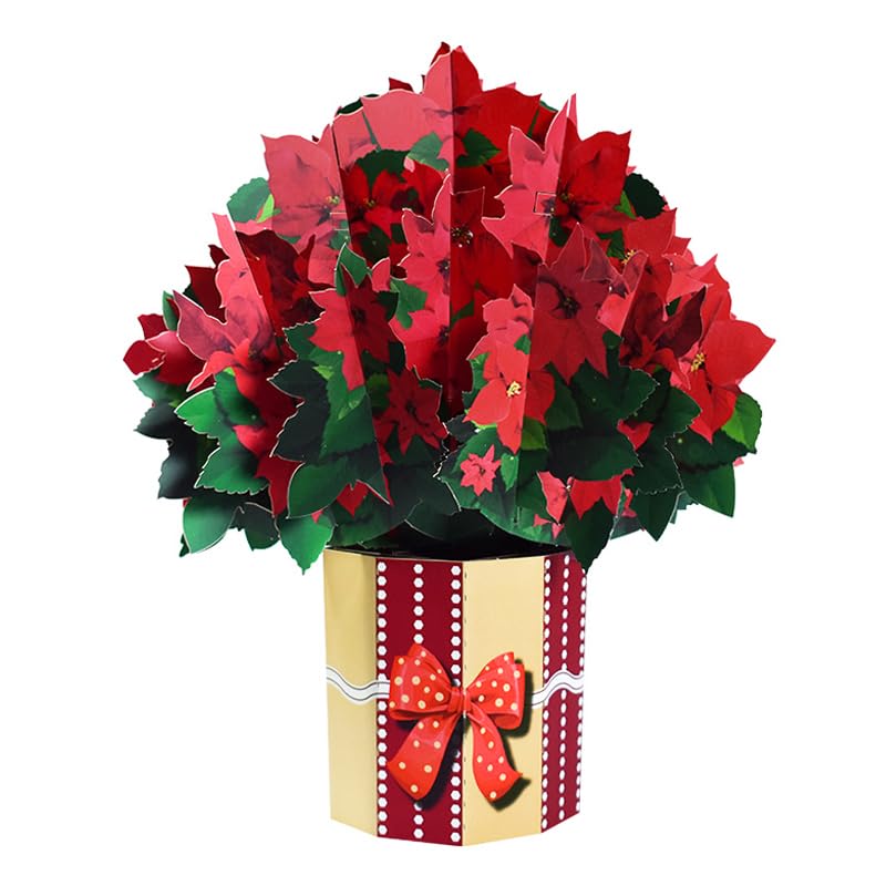 Fassory 3D Pop Up Christmas Flower Card, Handmade Poinsettia Bouquet Christmas Card for Families Friends (Poinsettia)
