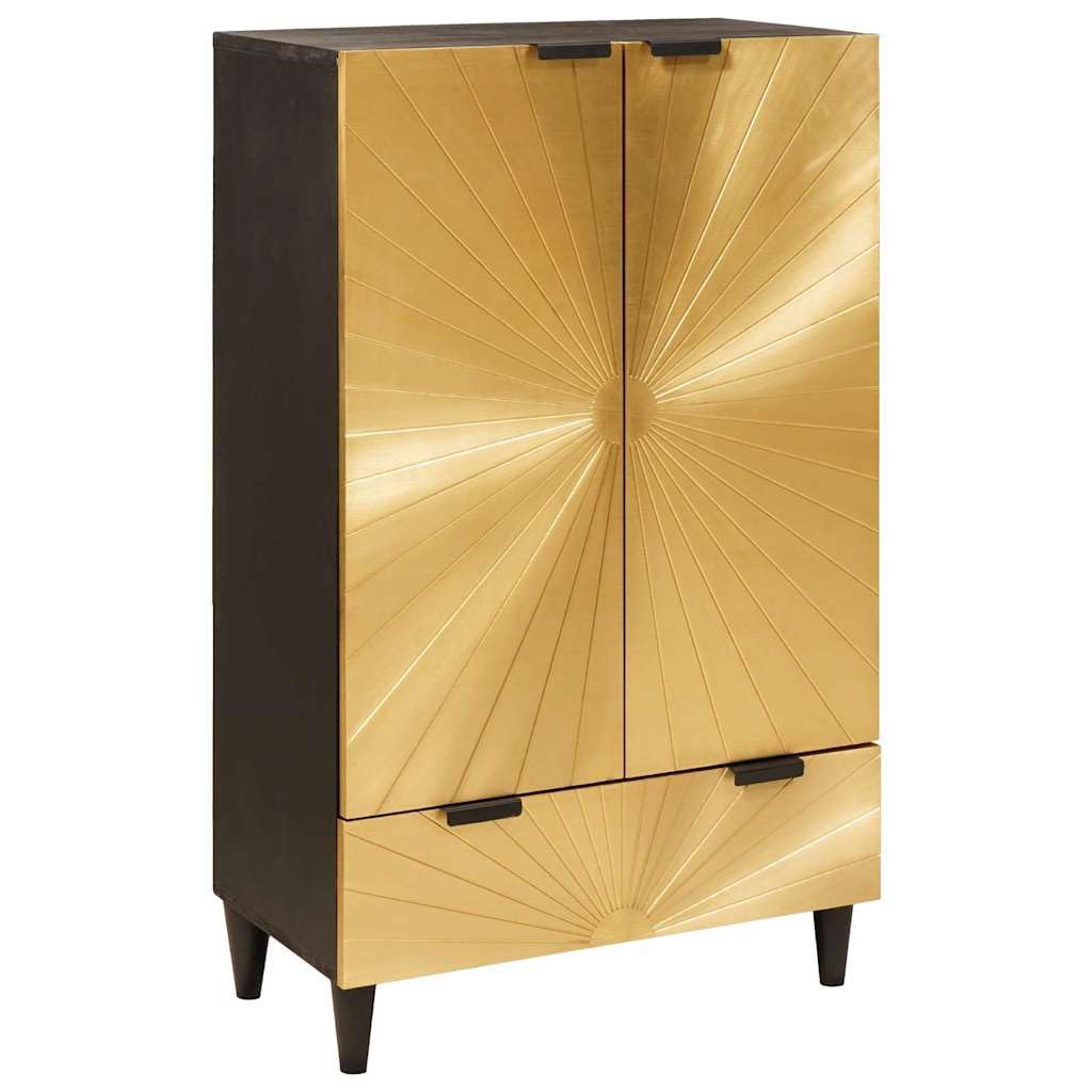 vidaXL Armario Auxiliar con cajón Negro y Dorado 60 x 33,5 x 100 cm, Elegante gabinete de Madera de Mango, solución Moderna Rectangular, Unidad compacta para Decorar y organizar en tu hogar