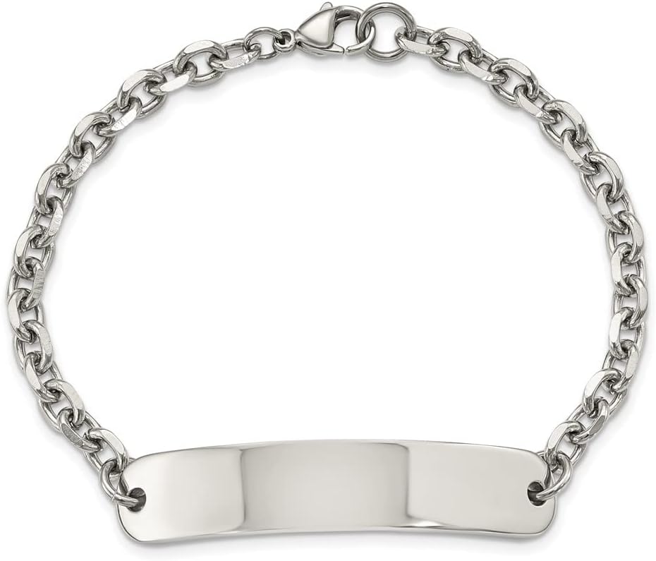 The Black Bow Women's Stainless Steel Cable Link I.D. Bracelet, 8 Inch