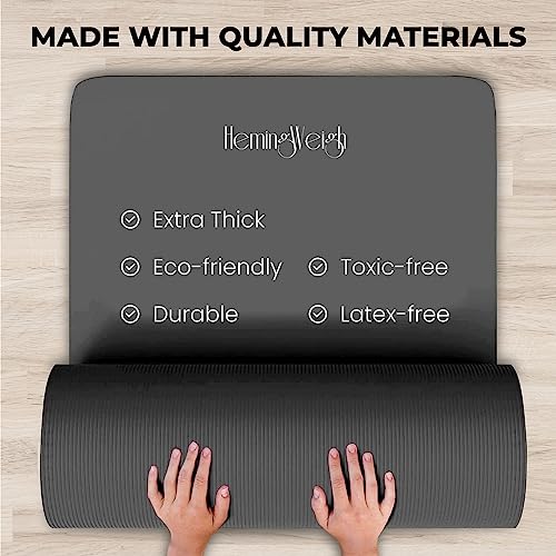 Hemingweigh Yoga Mat Thick, Yoga Set For Home Workouts, 1/2 Inch Thick Yoga Mat For Women, Men, Non Slip Yoga Mat With Yoga Foam Blocks, Yoga Strap, 2 Microfiber Towels, Beginner Friendly, Gray #TOP3