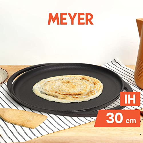 Image of Meyer Pre-Seasoned Cast Iron Flat Dosa /Roti /Chapati Tawa Pan with 2 Side Handle, Dosa Kallu, Iron Tawa Big Size | Gas and Induction Compatible | 30cm, Black