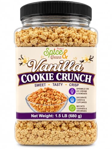 Vanilla Cookie Crunch 1.5 lb | Dessert Topping &amp; Decoration for Ice Cream, Sundaes, Cakes, Cupcakes, Milkshakes &amp; Frozen Yogurt | Bulk Resealable Container | Dasher's Spice &amp; Beans