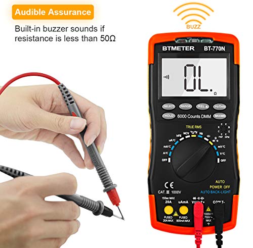 Btmeter Bt-770N Trms Auto Manual Ranging Multimeters, 6000 Counts Digital Multimeter Ac Dc Amp Ohm Volt Meter Hfe Led Capacitor Tester To 99.99Mf With Thermometer Backlit #TOP3