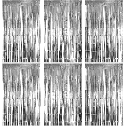Image of Hampton Distribution 6 Pack Silver Foil Fringe Curtains, Silver Tinsel Backdrop Party Curtains, Party Supplies for Birthday, Holidays, Parties & More