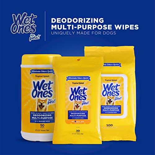 Image of Wet Ones for Pets Deodorizing Multi-Purpose Dog Wipes with Baking Soda, 50 Count - 3 Pack| Dog Deodorizing Wipes for All Dogs in Tropical Splash Scent, Wipes for Deodorizing Dogs