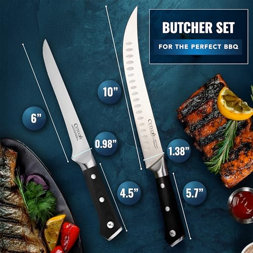 Image of Cutluxe Butcher Carving Set - Cimeter Breaking & Boning Knives for Meat Cutting - Professional Knife, Razor Sharp German Steel, Full Tang, Ergonomic, Butcher Knives for BBQ - Artisan Series