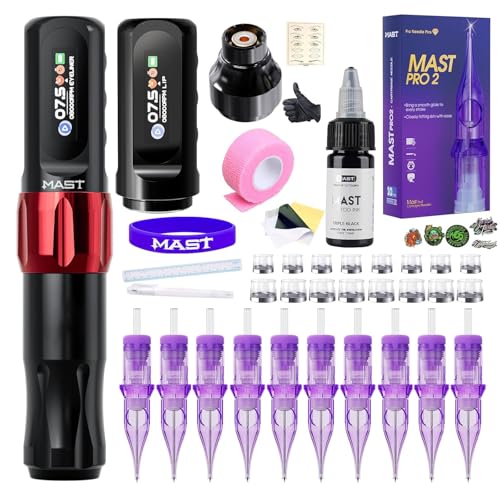 Mast Pmu Tattoo Machine Cordless Pen Gun Extra 800mAh Battery Mcore Motor Rotary With 10Pcs Tattoo