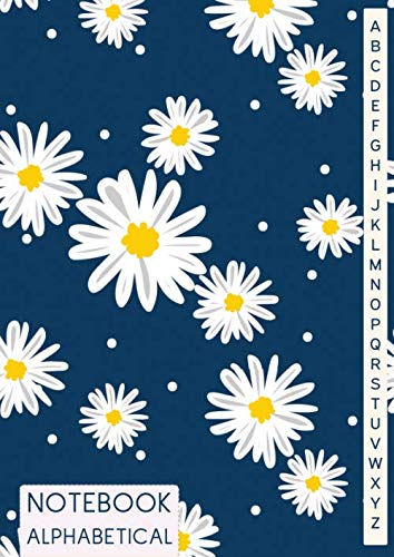 Alphabetical Notebook: A4 Large, A to Z Notebook Organizer Tabs, Gifts for Seniors, White Daisies & Blue Cover