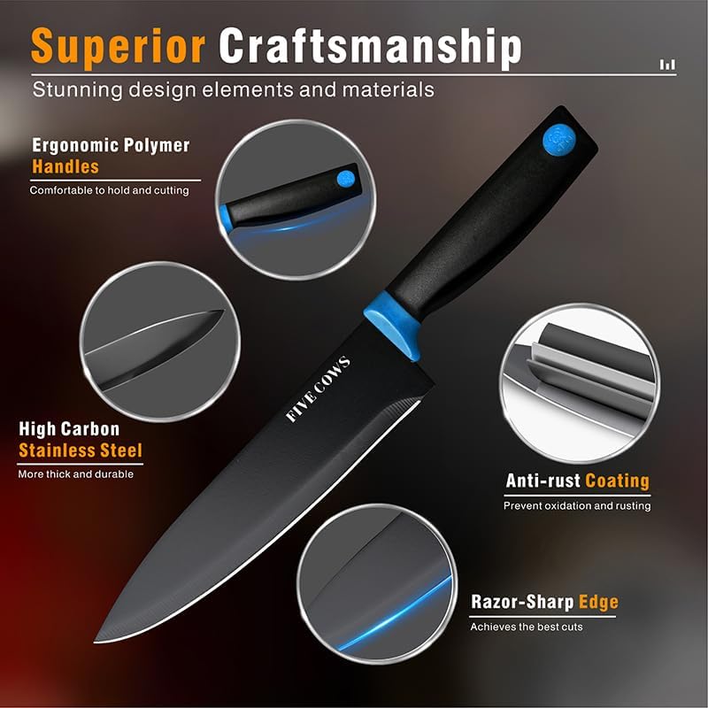 14 Pcs Kitchen Knife Block Set with Sharpener German High Carbon Stainless Steel Chef Knives, Razor-Sharp & Durable, Lightweight Anti-Slip Handle, Professional Set for Home & Kitchen (Blue) - Image 3