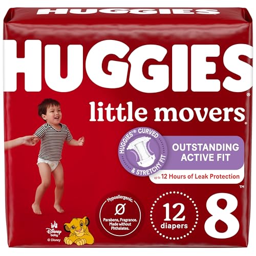 Huggies Size 8 Diapers Little Movers Baby Diapers Size 8 (46+ lbs) 12 Ct Packaging May Vary