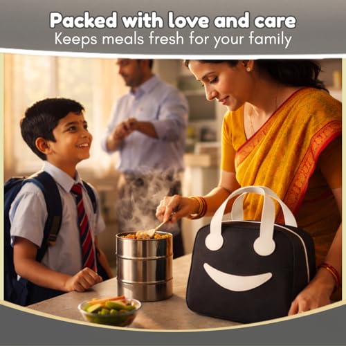 Image of Toy Imagine 6.5L Insulated Lunch Bag for Kids Office School Men Women Smiley Face Tiffin Bag Snack Tote Bag Compact Portable Leak Proof Tiffin Pouch Hot and Cold Lunch Box Bag for Boys & Girls(Black)