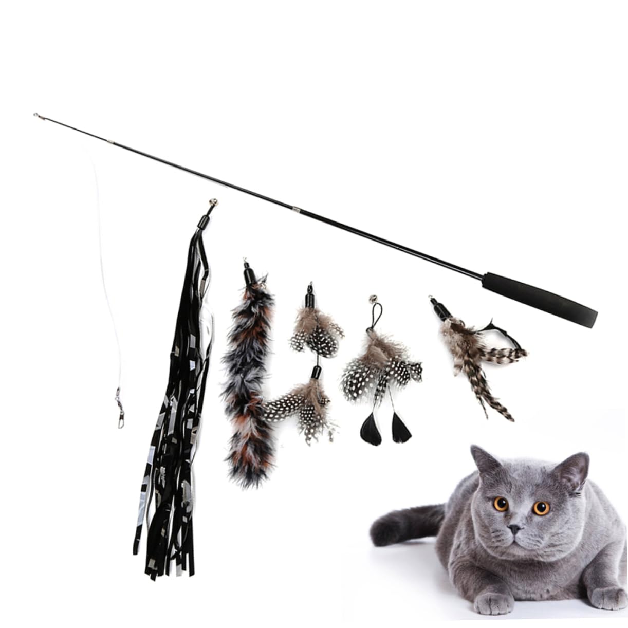 Happyyami 18pezzi Bastoncini Teaser Per Gatti Giochi Interattivi Colorati Con Teste Rimovibili Per Gioco e Rafforzare Con Tuo Felino