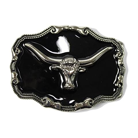 Bai You Mei Mens Long Horn Bull Western Cowboy Belt Buckles Bullfight Vintage Texas Belt Buckle Black Cover