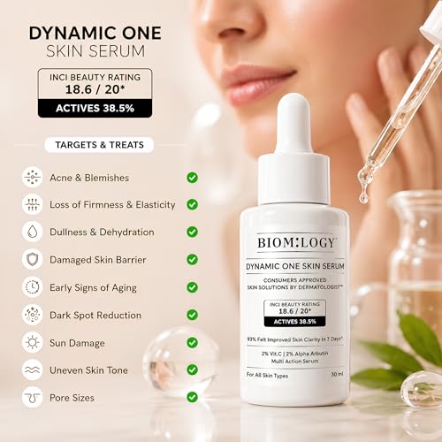 Image of Biomlogy 14 Skin Essentials Multi Active Daily Face Serum | Helps Improve Overall Skin Clarity & Smoothness in 4 Weeks | Fades Dark Spots | Clinically Proven | 38.5% Actives with 20% Niacinamide, 2% Vitamin C, 2% Ceramide | 30ML
