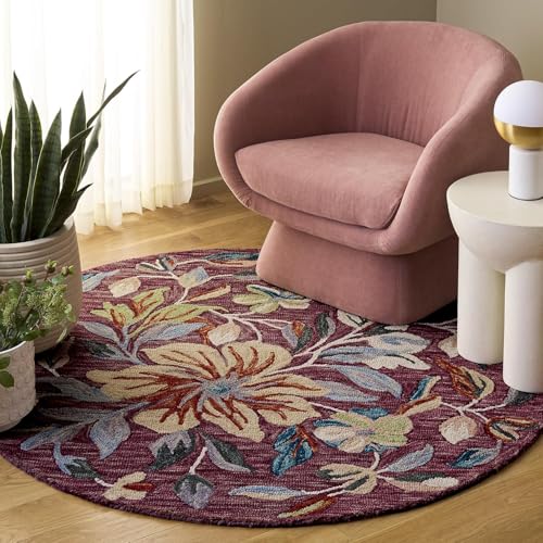 Image of Sifa Carpet Traditional Floral Round Area Rug - Hand-Tufted New Zealand Wool Circular Carpet for Dining Room & Bedroom Weight -29 Pund, Size-7x7 Feet (84x84 Inch Round)