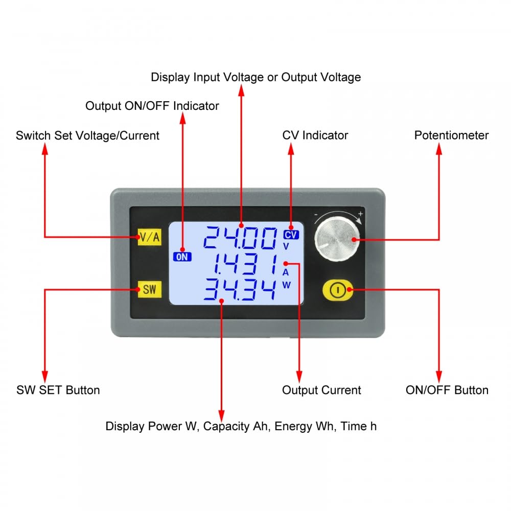 Convertitore Buck,DC XY-6020L Scheda Potenza Regolabile CNC 20A 1200W Modulo di Alimentazione Step Down per Test del Circuito di Ricarica della Batteria al Litio
