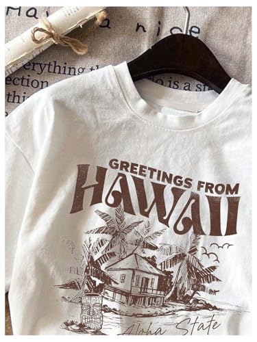 Verdusa Girl's Round Neck Graphic Tee Shirts Summer Streetwear Short Sleeve T Shirts White Hawaii 9Y3