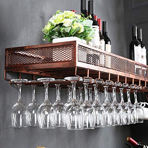 Casier à vin mural en fer bronze 120x35 cm avec porte-verre suspendu - 4