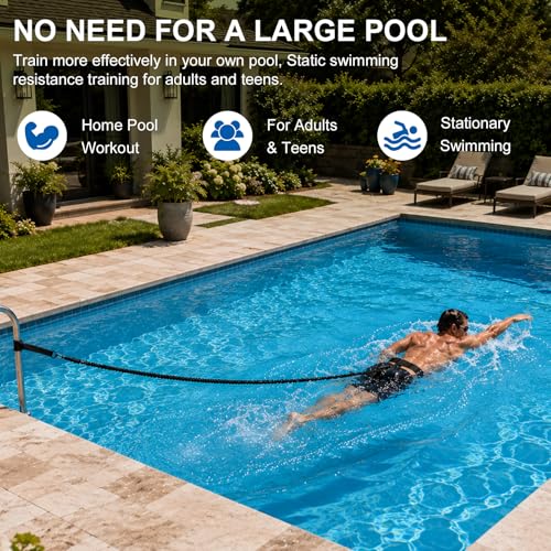 Swimming Training Belt 8-25FT Adjustable Swimming Resistance Belt, Stationary Harness for Any Pool Without Counter Current System (Black) by Alckijy - Image 3