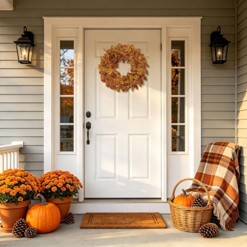 LAIMENNI 20 Inch Fall Wreaths for Front Door, Autumn Leaves Outdoor Wreaths - image 3