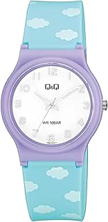Q&Q ساعة للنساء بسوار من الراتنج بلون ازرق فاتح واطار ارجواني - V06A-015VY، رقمي تناظري