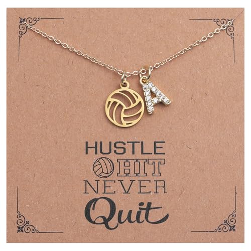 Volleyball Necklace for Women Teens Dainty A-Z Custom Name Sports Pendant Necklace Personalized Volleyball Gifts for Team Players Coaches Fans