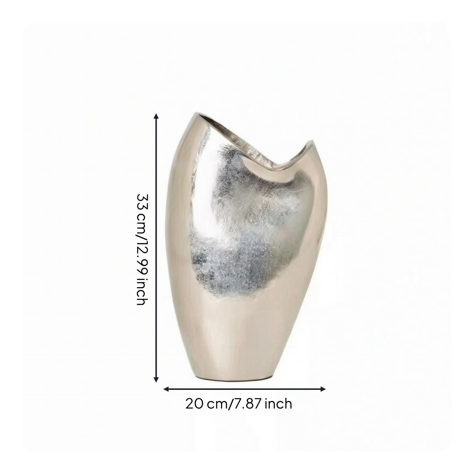 Vaso in Alluminio Metallico Bocca Obliqua Bocca Obliqua Argentato per Appassionati di Design, Soggiorno, Piccolo, 20 8 H33cm, Vaso Obliquo In Argento