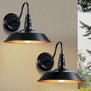 LEDIARY 12 inch Gooseneck Barn Lights Outdoor, Exterior Classic Black Outdoor Wall Sconce for Porch, House, Farmhouse, Garage, 2-Pack