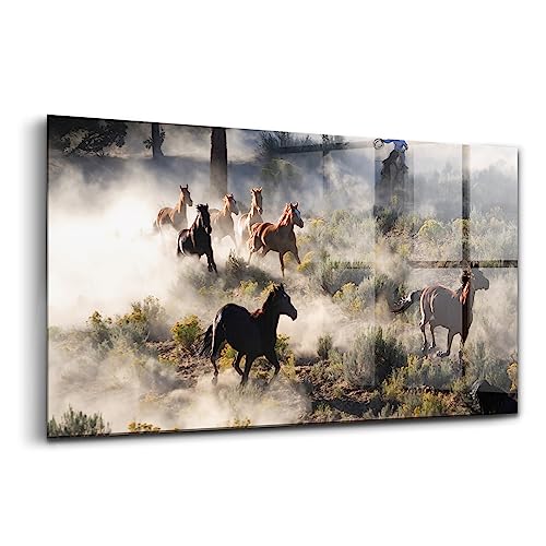 Peinture murale en verre 120x60cm Wallfluent - Un troupeau de chevaux