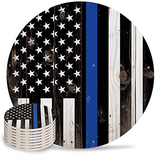 American Flag Patriotic July 4th Drink Coasters Thin Blue Line