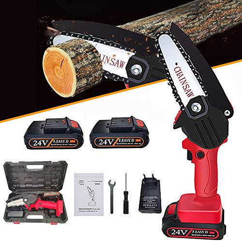 Mini Motosierra Electrica, Motosierra de Batería de 4 Pulgadas, Motosierra Inalámbrica de 24 V/36 V, Sierra de Podar Eléctrica Portátil, Velocidad Ajustable, Para Cortar y Podar Ramas de Jardí