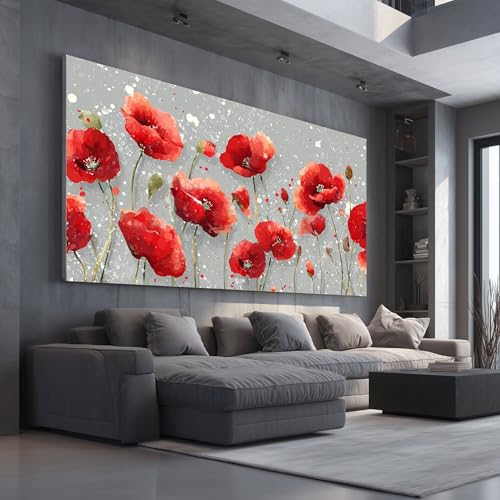 Tableau décoration murale salon fleur pavot moderne 50x100