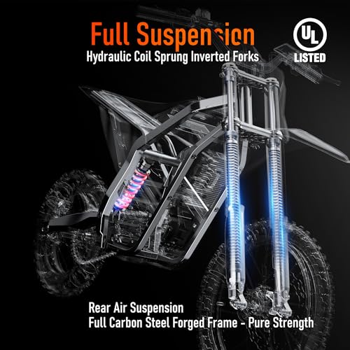 Image of QuietEase Electric Dirt Bike for Adults Teens, 3000W Brushless 220Nm Motor - 45 slope, 38 MPH, 48V /23.4Ah Removable Battery, Dual Hydraulic Brakes & Full Suspension Electric Motorcycle For Age 13+