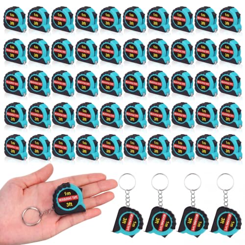 Kanayu 50 Pcs Pcs Mini Measuring Tape with Keychain, 3 ft, Aqua Blue